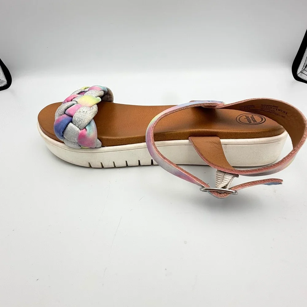Wonder Nation Girls Rainbow Tie Dye Braided Platform Sandals Silver SZ 5 GGWN22